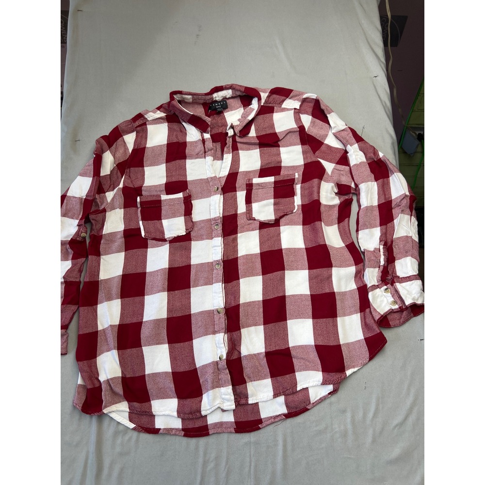 Tinsel Women XXL Red White Buffalo Plaid Button Down Viscose Shirt FXT3002W3423